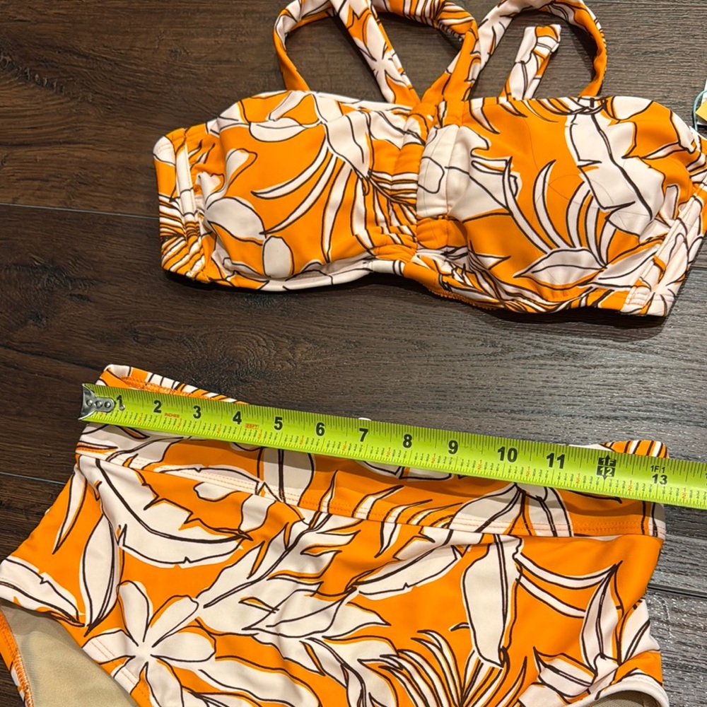 Kona Sol NWT 2 Piece Orange Floral Bikini Set. High waisted full covered bottom. - Picture 2 of 10
